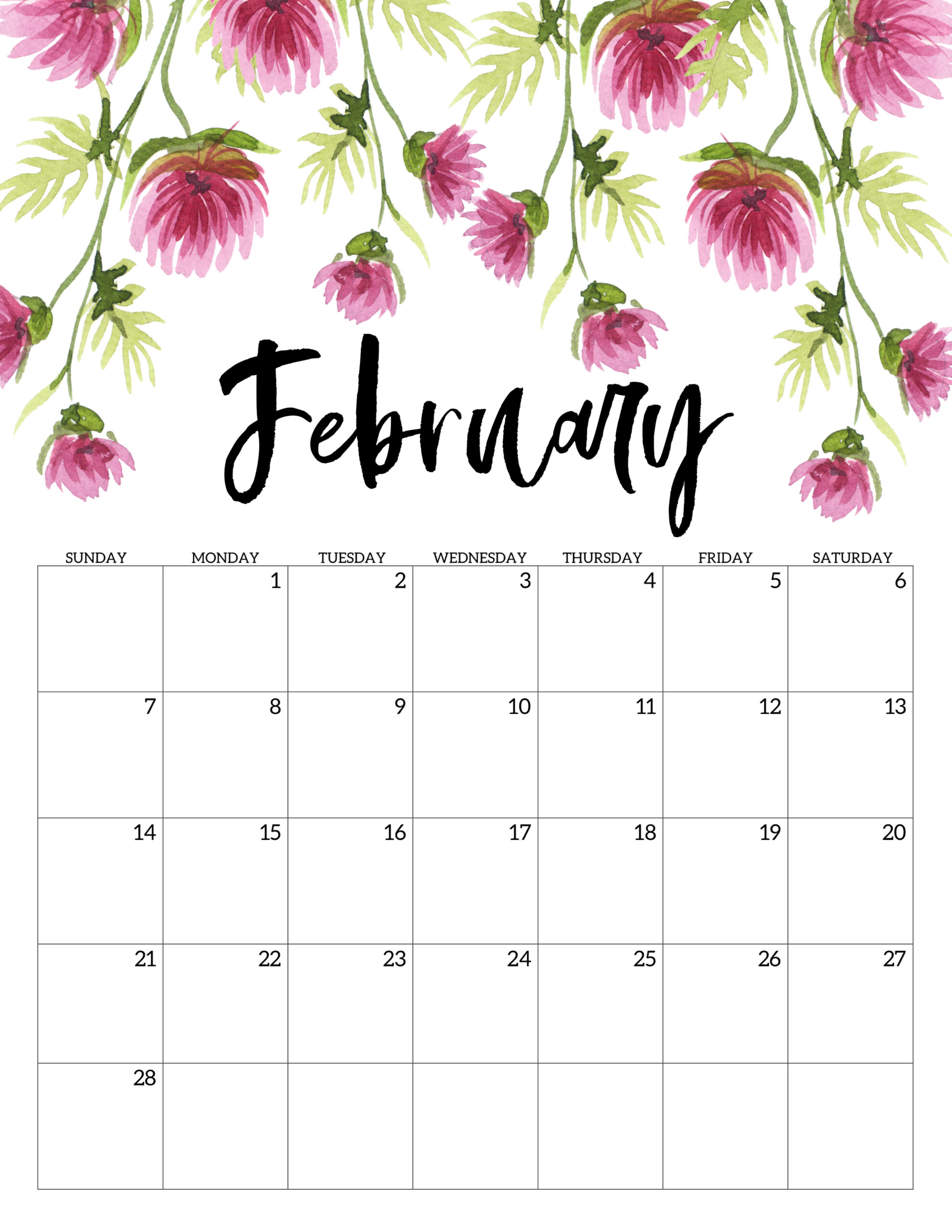 Featured image of post February 2021 Calendar Printable Floral