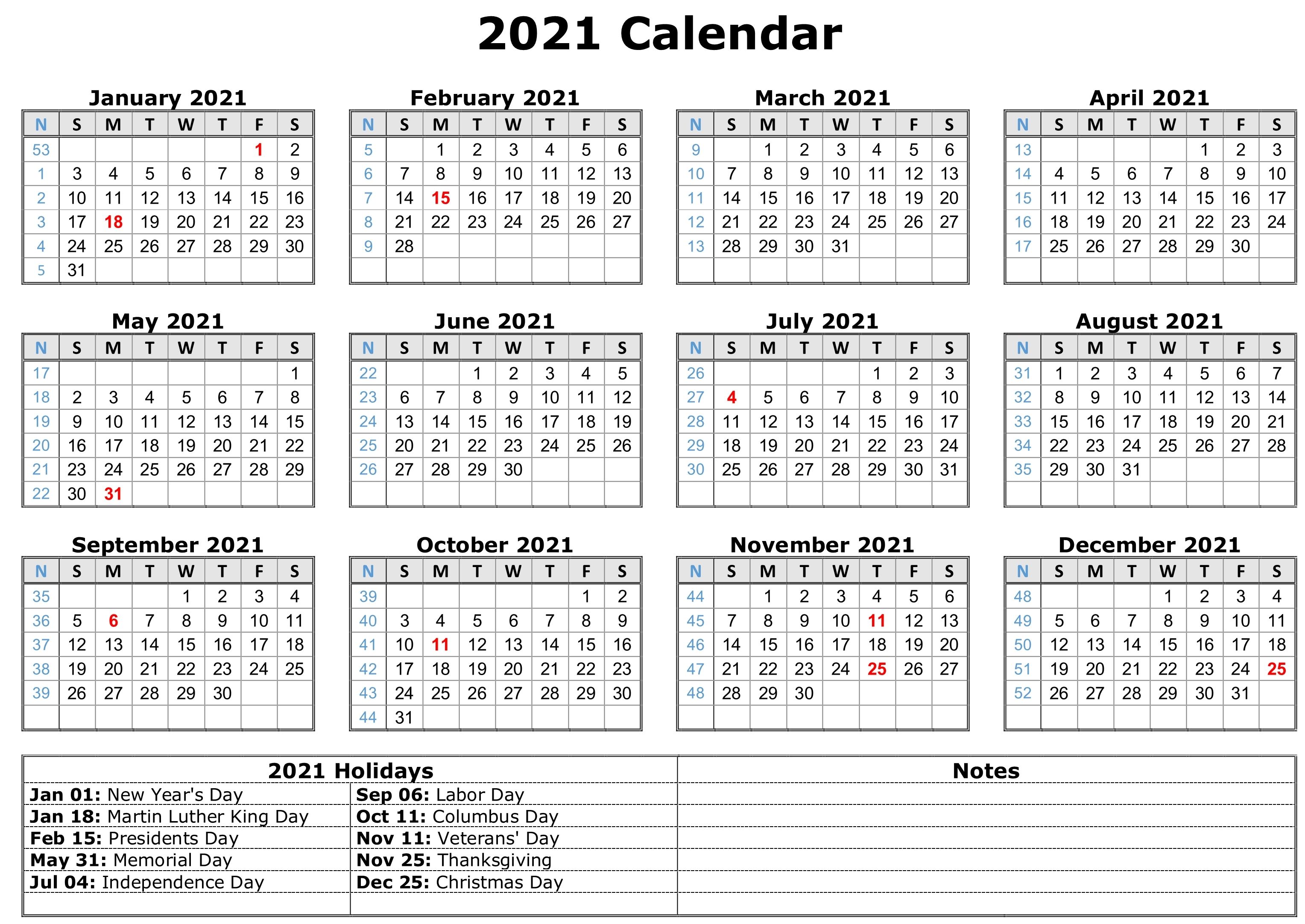 Featured image of post Free Printable Yearly Calendar 2021 With Holidays