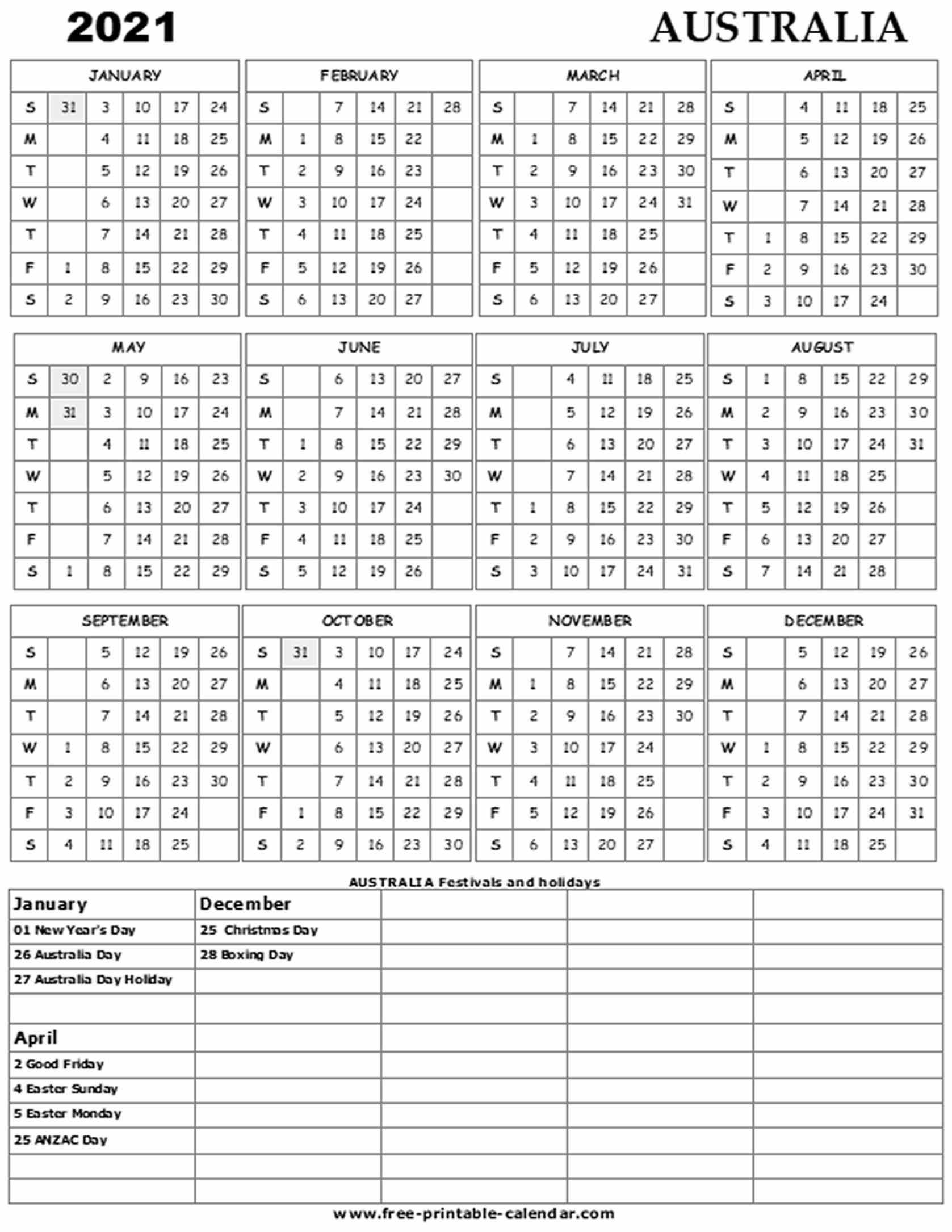 Featured image of post Printable Yearly Calendar 2021 Australia