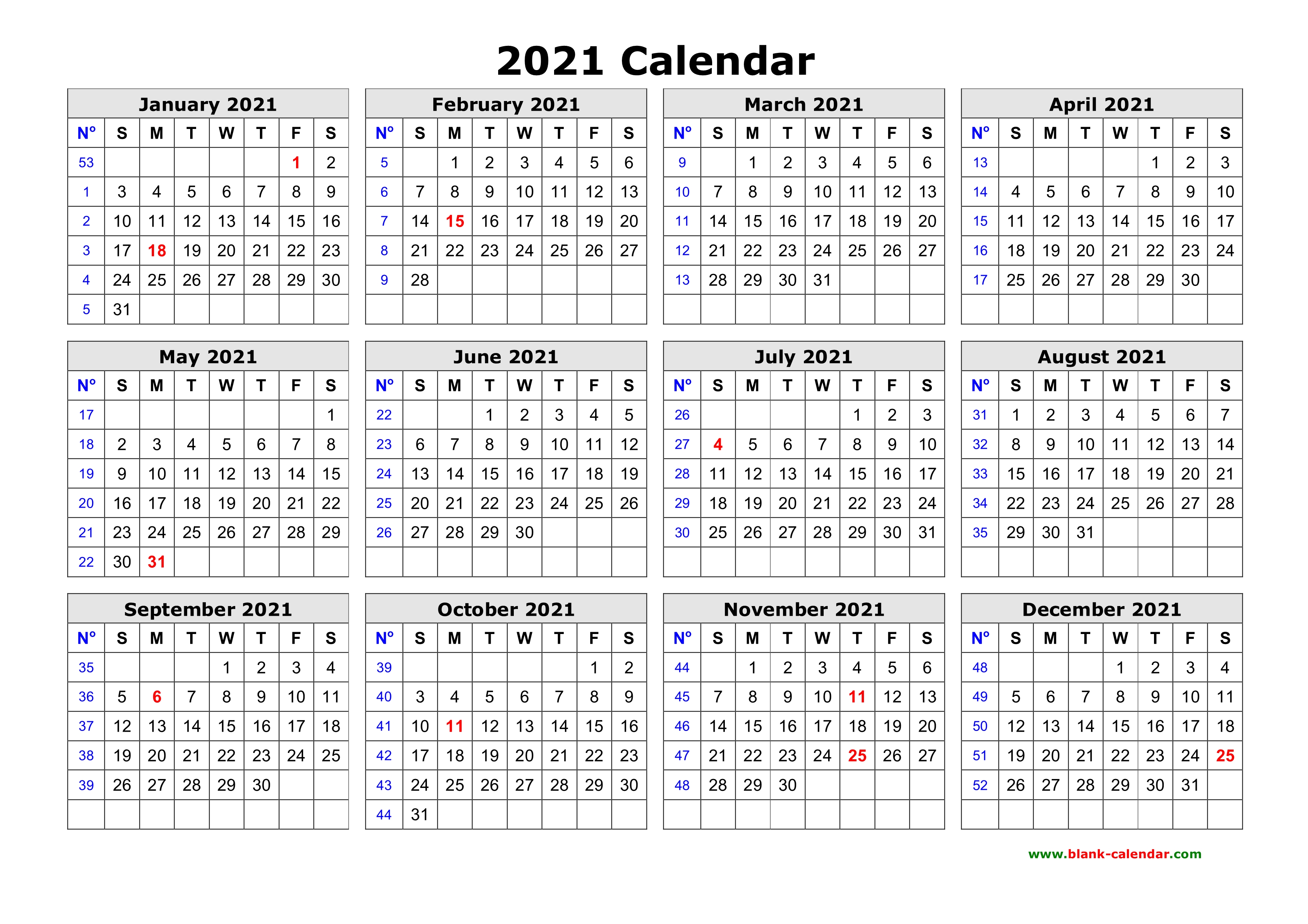 Featured image of post Yearly One Page Yearly Printable Calendar 2021