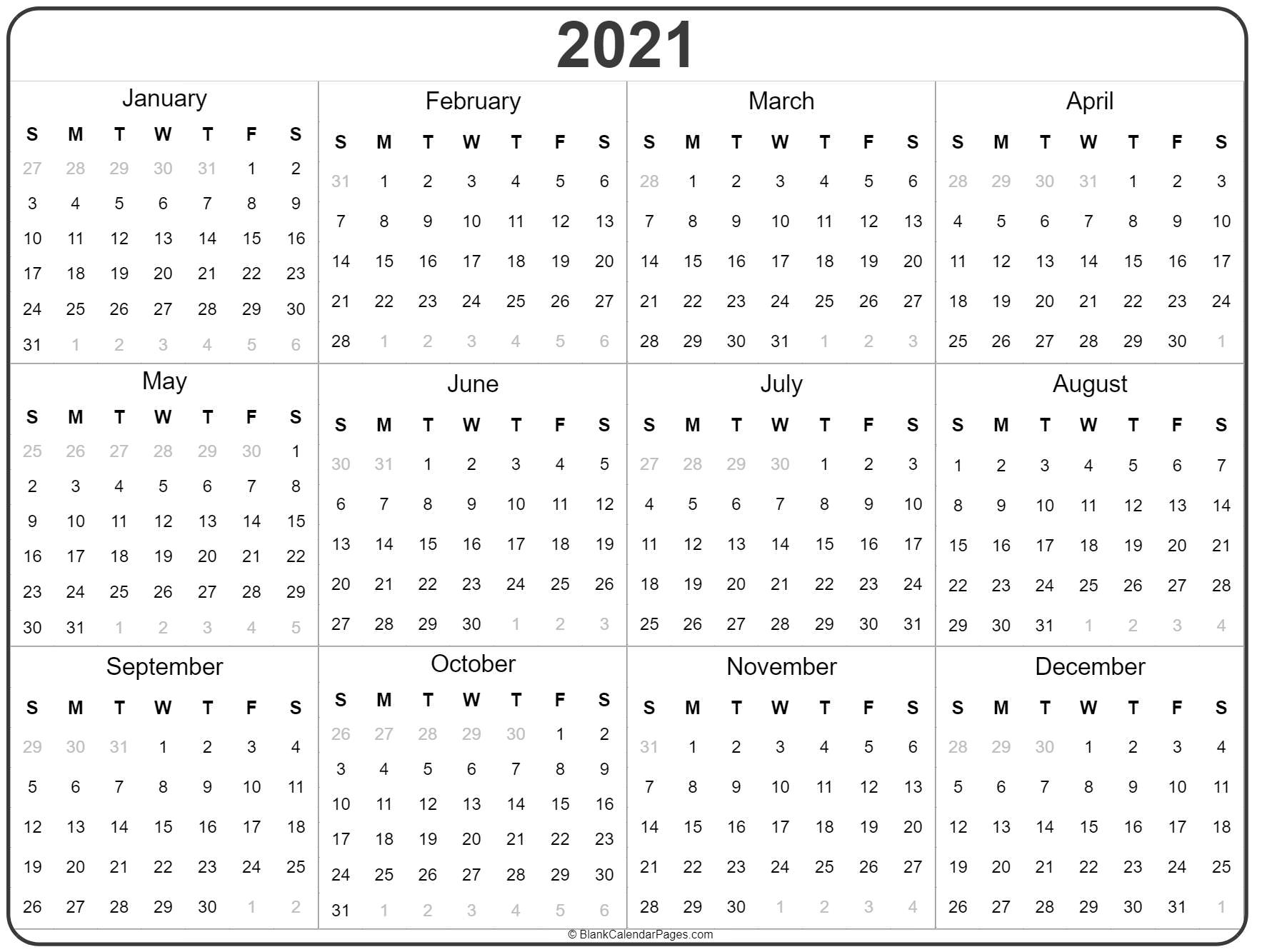 Featured image of post Yearly Printable Calendar 2021 Free